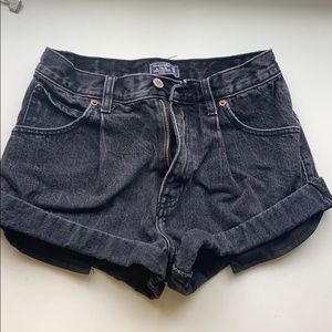 Black denim washed high rise shorts
